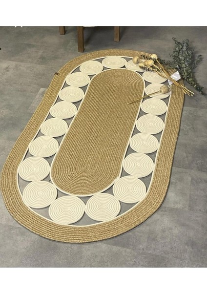 Hasır Jüt Halı El Örgüsü Halı Kilim Yıkanabilir Çift Taraflı Oval