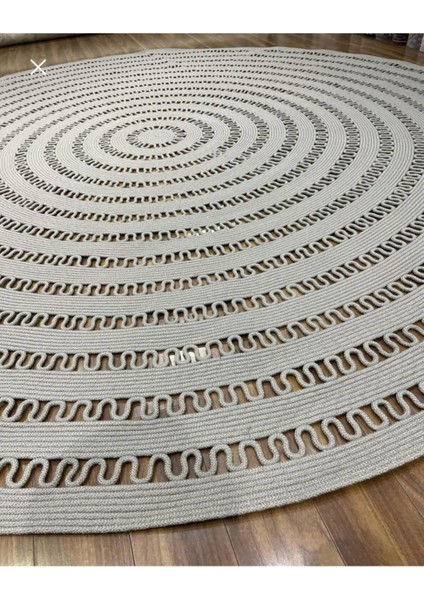 Hasır Jüt Halı El Örgüsü Halı Kilim Yıkanabilir Çift Taraflı Yuvarlak