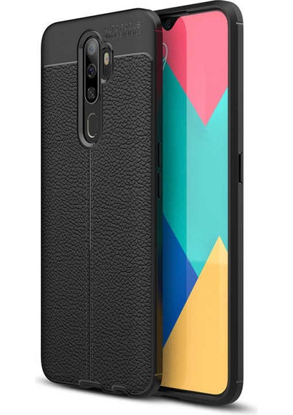 Oppo A9 2020 Kılıf Niss Deri Görünümlü Silikon + Ekran Koruyucu