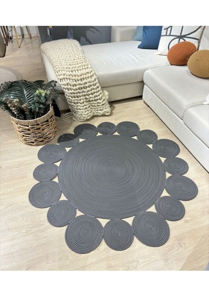 Hasır Jüt Halı El Örgüsü Halı Kilim Yıkanabilir Çift Taraflı Yuvarlak