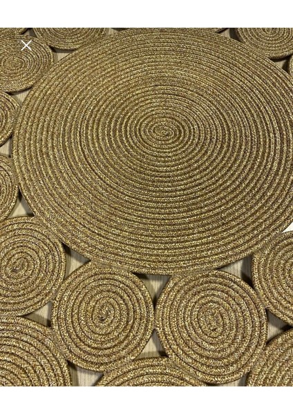 Hasır Jüt Halı El Örgüsü Halı Kilim Yıkanabilir Çift Taraflı Yuvarlak