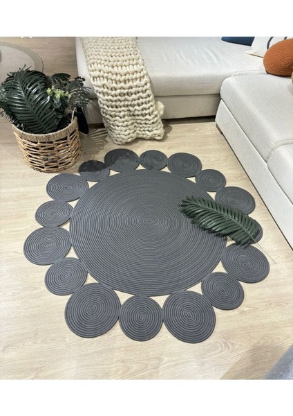 Hasır Jüt Halı El Örgüsü Halı Kilim Yıkanabilir Çift Taraflı Yuvarlak