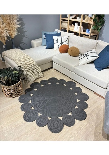 Hasır Jüt Halı El Örgüsü Halı Kilim Yıkanabilir Çift Taraflı Yuvarlak