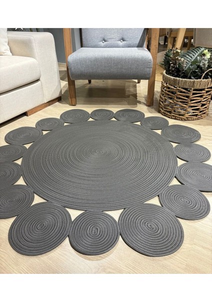Hasır Jüt Halı El Örgüsü Halı Kilim Yıkanabilir Çift Taraflı Yuvarlak
