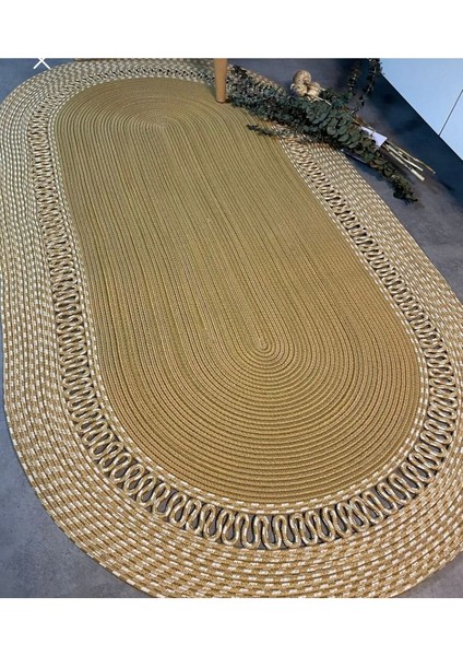 Hasır Jüt Halı El Örgüsü Halı Kilim Yıkanabilir Çift Taraflı Oval
