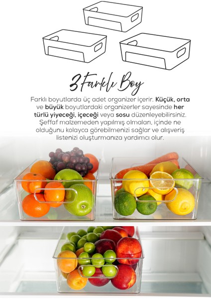 3 Boy Kırılmaya Karşı Dayanıklı Buzdolabı Düzenleyici - Buzdolabı Organizeri fiyatları