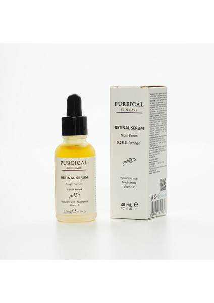 Retinal Serum, Hyaluron, Niacinamide, Ethyl Ascorbic Acid, %0,05 Retinal Gece Serumu 30 ml