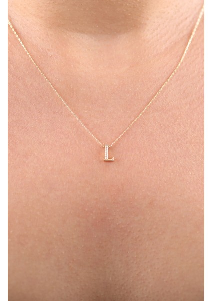 14 Ayar Altın 3 Boyutlu Taşlı L Harf Kolye fiyatları