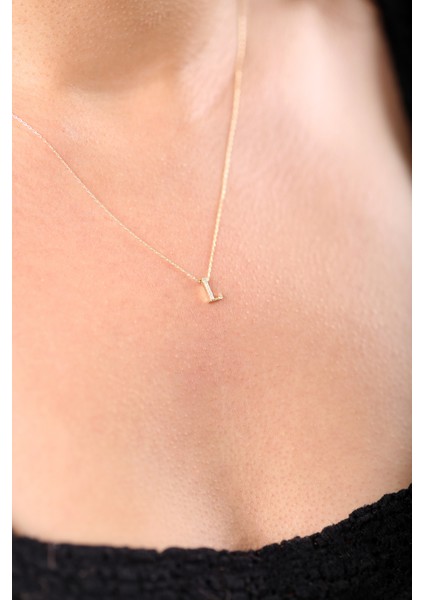 14 Ayar Altın 3 Boyutlu Taşlı L Harf Kolye modelleri