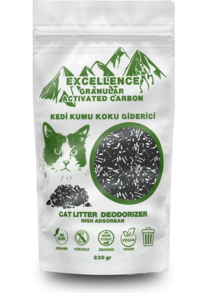 Kedi Kumu Koku Giderici Excellence Km Granular Activated Carbon 230 gr Kömür Bazlı Granül Aktif Karbon Kalın Taneli