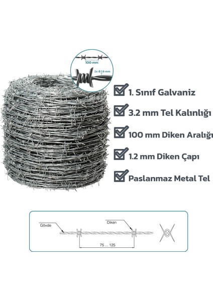 Konak Tel Çit Sistemleri 1.6 mm 250 Metre Dikenli Tel