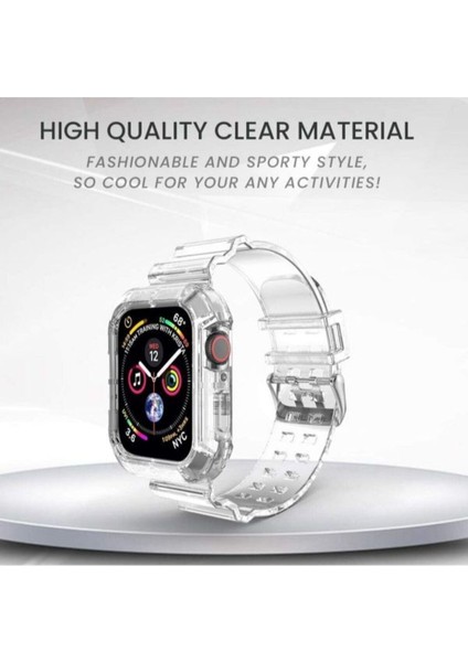 Apple Watch 4-5-6-7-8-9 Se Uyumlu 38MM 40MM 41MM Kordon Kasa Korumalı Şeffaf Kordon