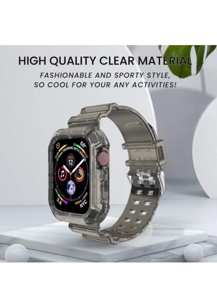 Apple Watch 4-5-6-7-8-9 Se Uyumlu 38MM 40MM 41MM Kordon Kasa Korumalı Şeffaf Kordon