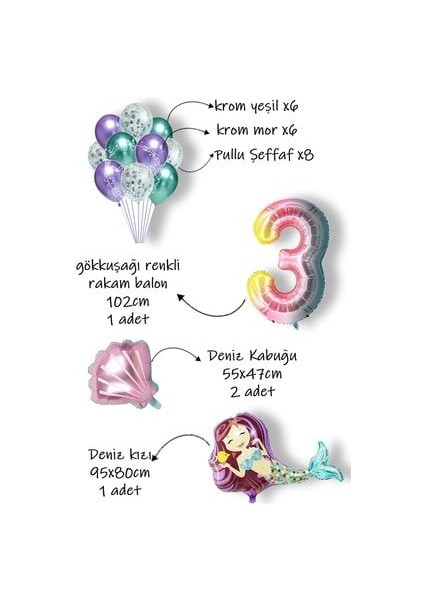 Deniz Kızı Balon Full Parti Süsleme Seti fiyatları
