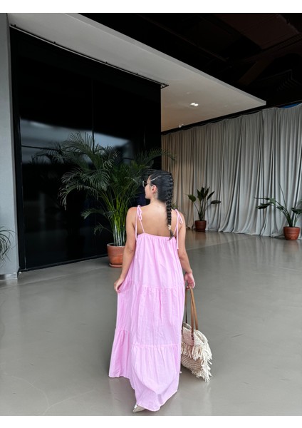 Pembe Ip Askılı Uzun Elbise indirimleri