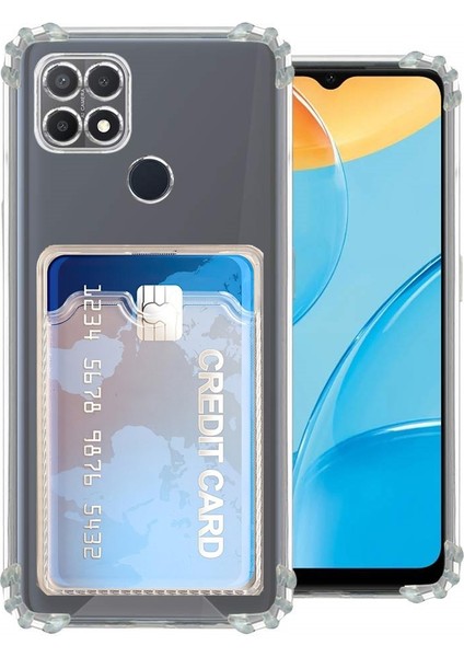 Oppo A15 Kılıf Kamera Korumalı Kartlıklı Setra Şeffaf Silikon