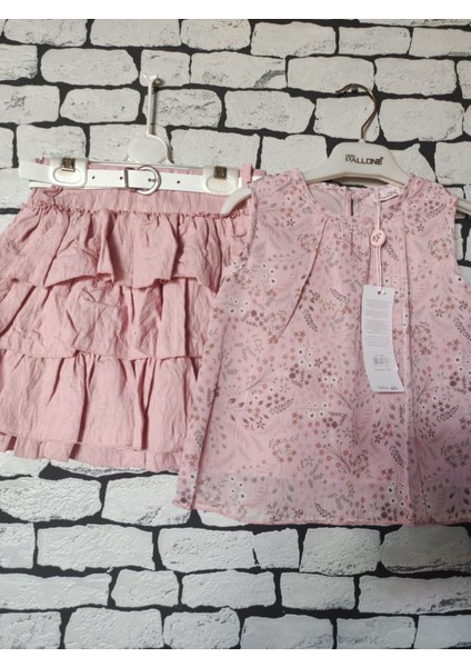 Fırfırlı Pembe Etek Sıfır Kol Bluz Ceket Takım modelleri