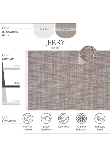 Jerry 01 Gri Bukle Örgülü Salon Halısı Yumuşak Dokulu Hol Halısı Kesme Halı Yolluk