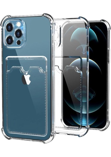 Apple iPhone 12 Pro Kılıf Kamera Korumalı Kartlıklı Setra Şeffaf Silikon