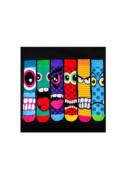 7 Li Çorap Desenli Çizgili Spor Eğlenceli Karikatürlü Çok Renkli Erkek Kadın Çorap fiyatları