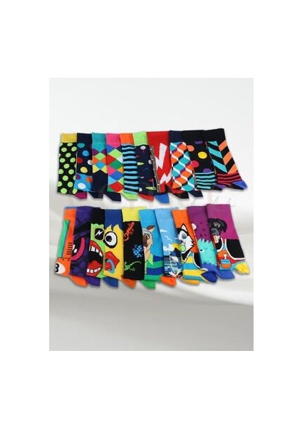 7 Li Çorap Desenli Çizgili Spor Eğlenceli Karikatürlü Çok Renkli Erkek Kadın Çorap modelleri