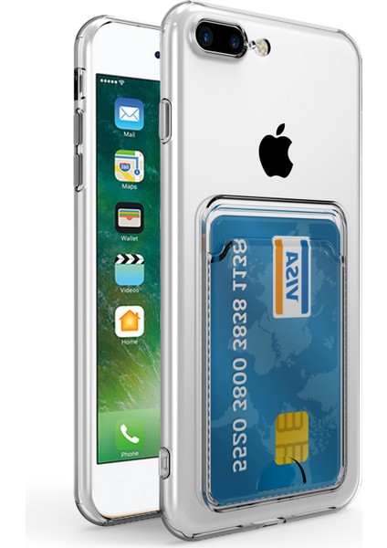 Apple iPhone 7 Plus Kılıf Kamera Korumalı Kartlıklı Setra Şeffaf Silikon