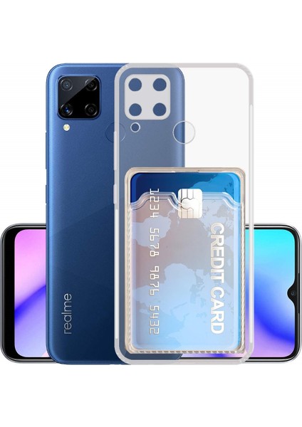 Realme C15 Kılıf Kamera Korumalı Kartlıklı Setra Şeffaf Silikon