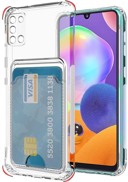 Samsung Galaxy A31 Kılıf Kamera Korumalı Kartlıklı Setra Şeffaf Silikon