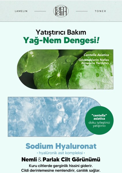 Centella Asiatica Içeren Günlük Yatıştırıcı Tonik Lamelin Cica Calming Toner 300 ml