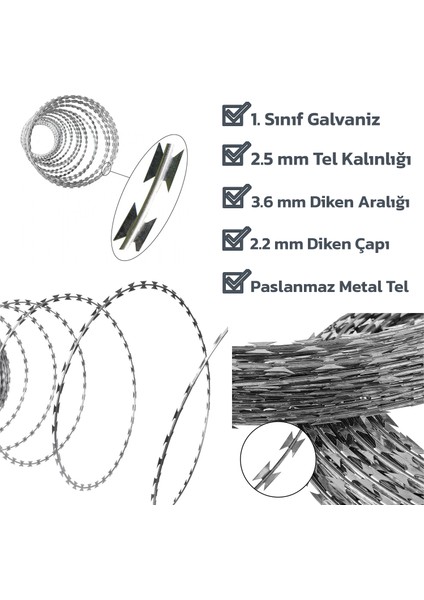 Konak Tel Çit Sistemleri Helezon Jiletli Tel 2.5 mm 15 Metre