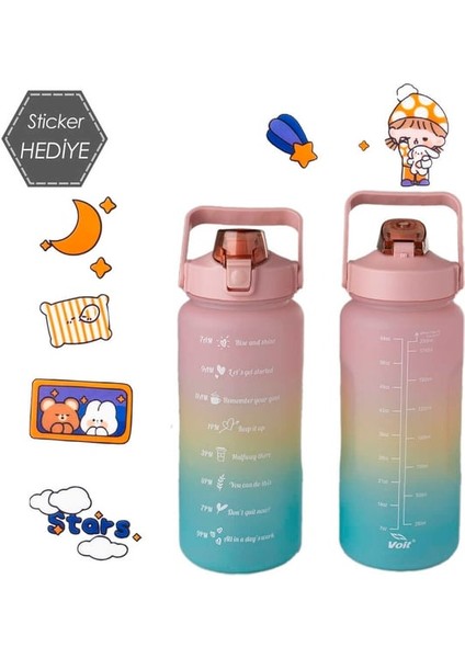 121 Kokusuz Bpa Free Stickerlı Suluk Motivasyon Matarası Su Şişesi - 2 Lt