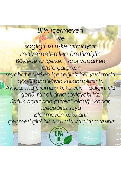 121 Kokusuz Bpa Free Stickerlı Suluk Motivasyon Matarası Su Şişesi - 2 Lt