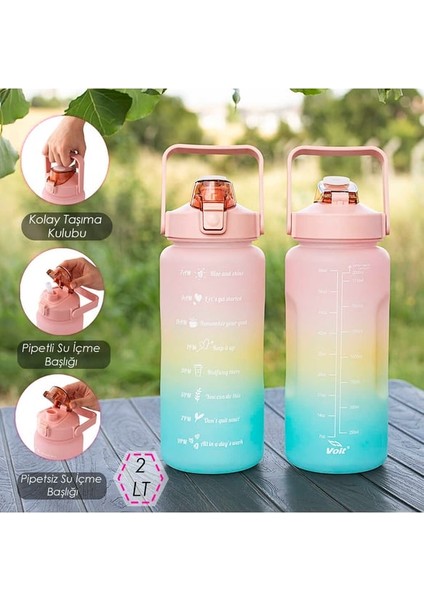 121 Kokusuz Bpa Free Stickerlı Suluk Motivasyon Matarası Su Şişesi - 2 Lt