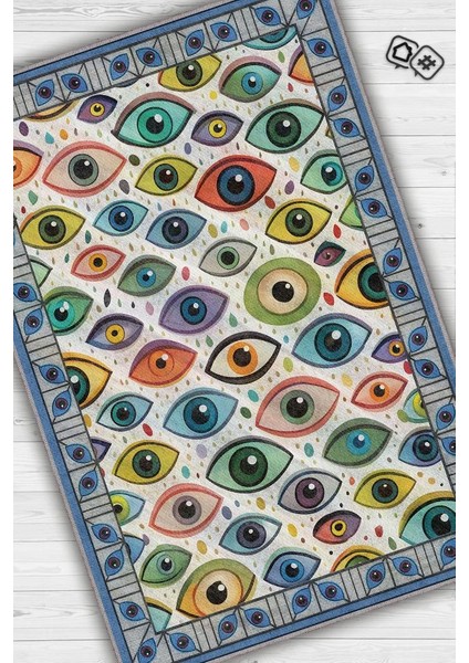 Art Deko Renkli Nazar Boncuğu Temalı Renkli Halı Nazar Boncuğu Desenli Halı Modern Halı fiyatları