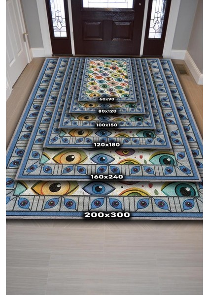 Art Deko Renkli Nazar Boncuğu Temalı Renkli Halı Nazar Boncuğu Desenli Halı Modern Halı indirimleri