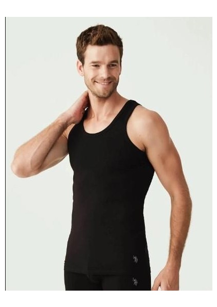 Pamuk 2'li Paket Likralı Askılı Erkek Atlet- 80188 -Usp Siyah