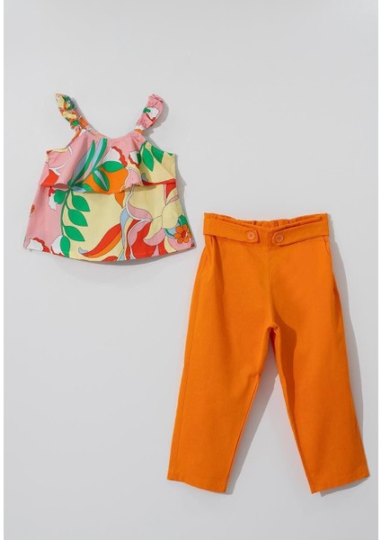 Renkli Orange Pamuk Keten Askılı 2 li takım - Turuncu