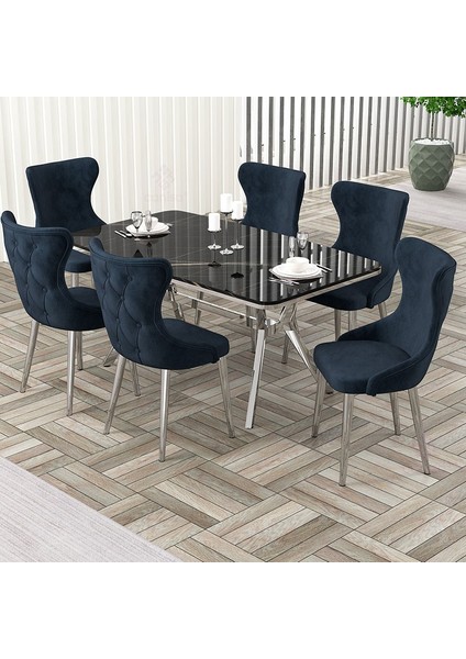 Esla Serisi 90X160 Lak Panel Sonata Krom Kaplama Ayaklı Masa Takımı ve 6 Sandalye