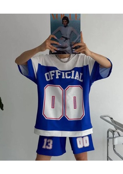 Modamuvo Unisex Dijital Baskılı Şortlu Takım - Mavi