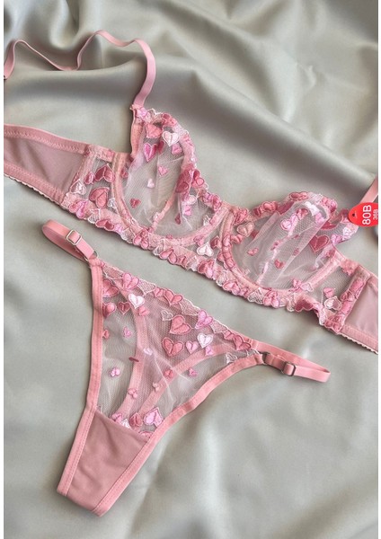 Pembe Kalpli Bralet Takımı