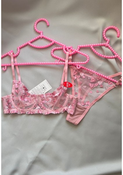 Pembe Kalpli Bralet Takımı