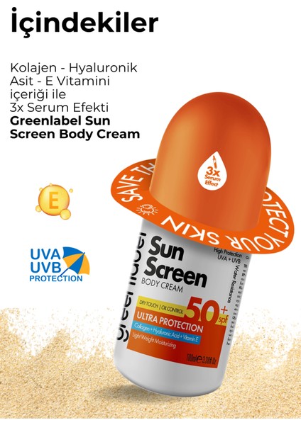 Greenlabel Vücut Güneş Kremi Kolajen, Hyalüronik Asit ve Vitamin E İçeren 50 Spf Korumalı Sun Screen 100 ml modelleri