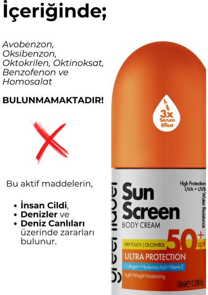 Greenlabel Vücut Güneş Kremi Kolajen, Hyalüronik Asit ve Vitamin E İçeren 50 Spf Korumalı Sun Screen 100 ml fırsatları
