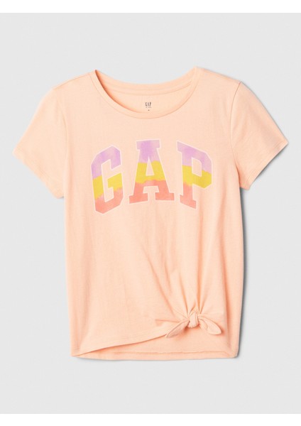 Kız Çocuk Turuncu Gap Logo Bağlama Detaylı T-Shirt