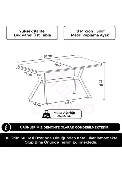 Esla Serisi 90X160 Lak Panel Krom Kaplama Ayaklı Masa