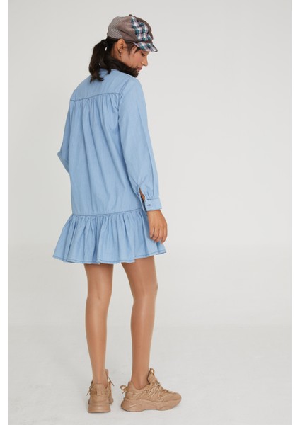 Hamile Fırfırlı Uzun Kollu Açık Mavi Elbise 1068 fiyatları