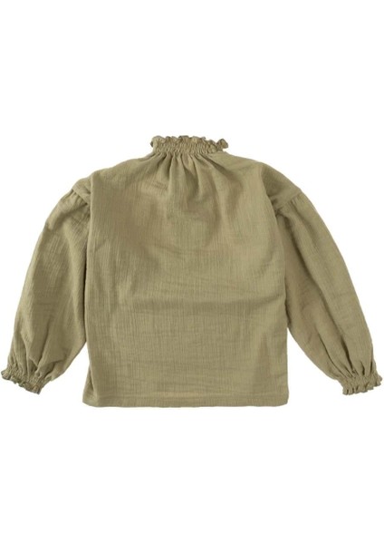 Müslin Oversize Çocuk Gömlek Haki Organik Pamuk modelleri