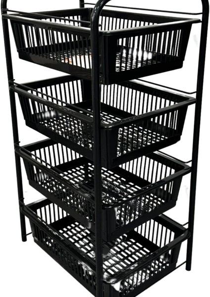Ece Metal 4 Plastik Raflı Tekerlekli Siyah Sebzelik Meyvelik Organizer modelleri