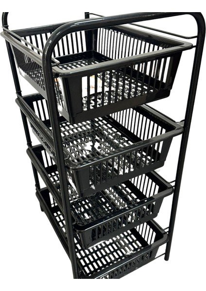 Ece Metal 4 Plastik Raflı Tekerlekli Siyah Sebzelik Meyvelik Organizer fırsatları