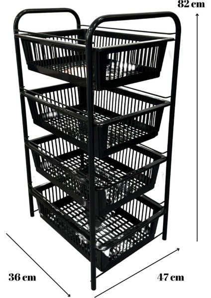 Ece Metal 4 Plastik Raflı Tekerlekli Siyah Sebzelik Meyvelik Organizer indirimleri